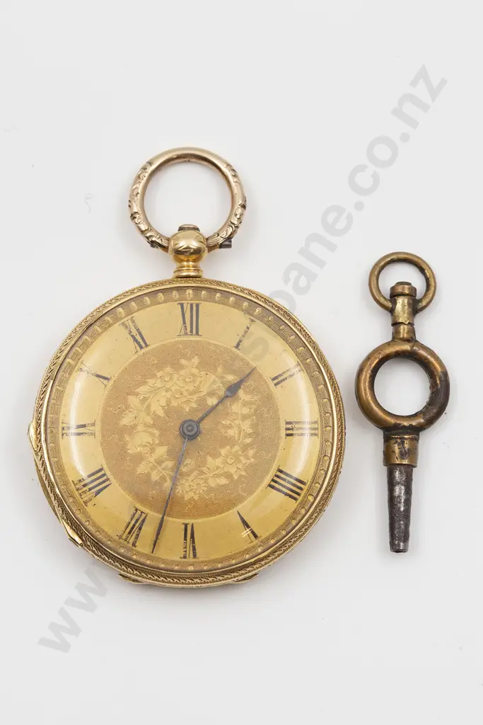18ct Open Face Key Wind Small Pocket Watch Image 1++