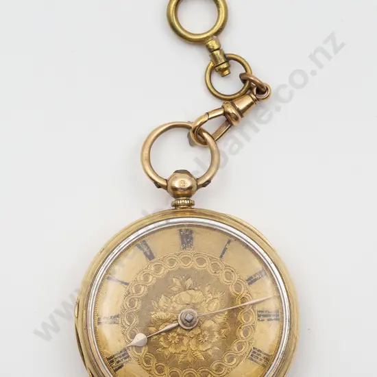 18ct Open Face Key Wind Small Pocket Watch