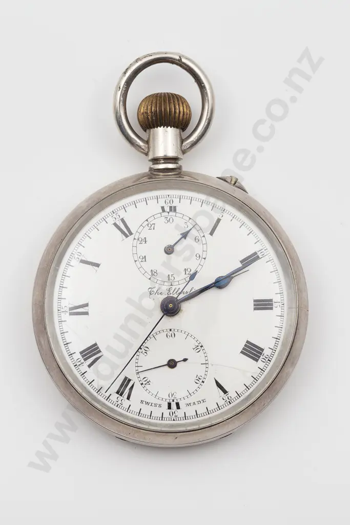 .925 Silver The Ellerslie Open Face Lever Wind Chronograph Pocket Watch Image 1++