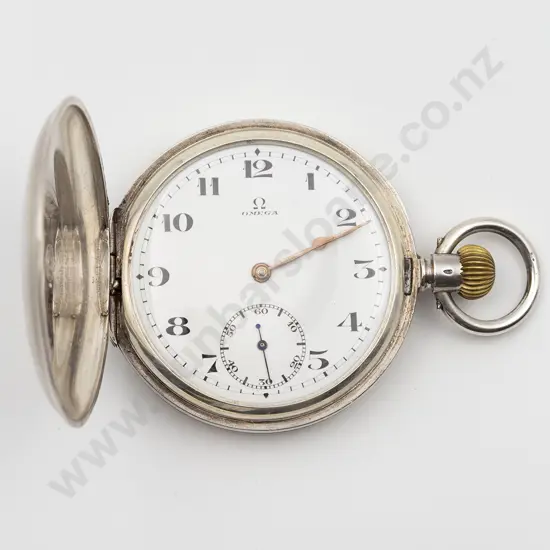 Omega .925 Silver Hunter Cased Lever Wind Pocket Watch