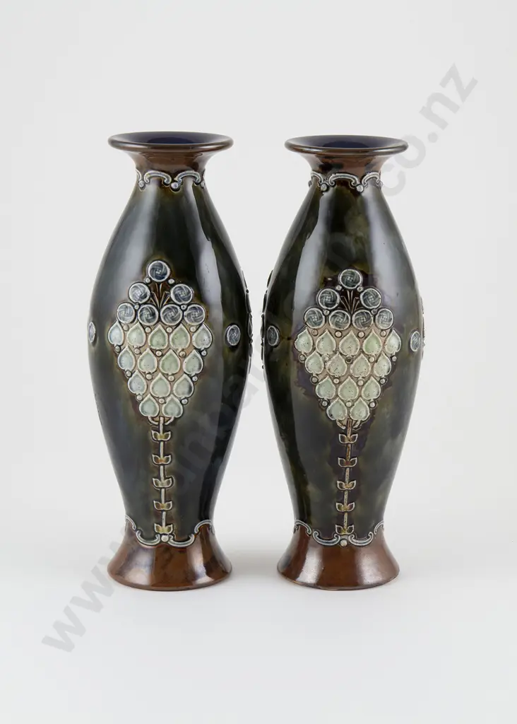 Pair Doulton Stoneware Vases Image 1++