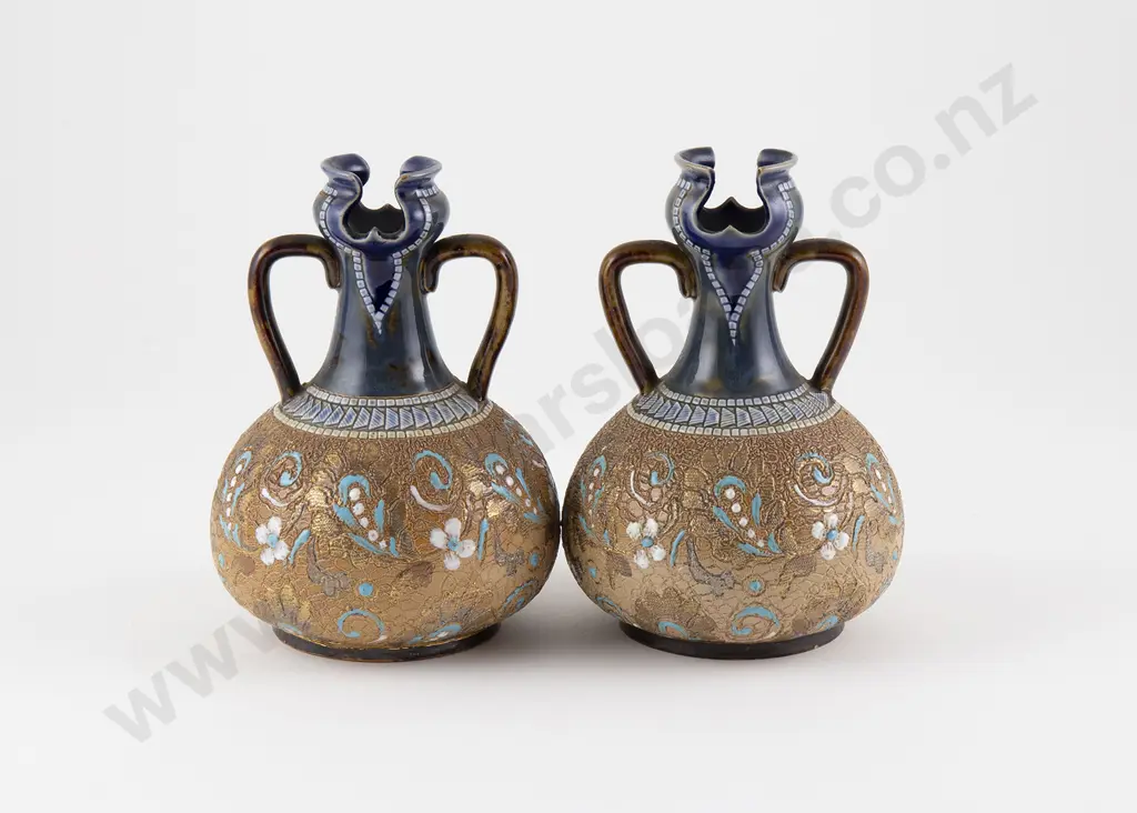 Pair Doulton Slaters Stoneware Specimen Vases Image 1++