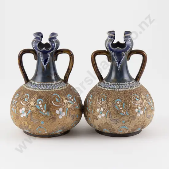 Pair Doulton Slaters Stoneware Specimen Vases