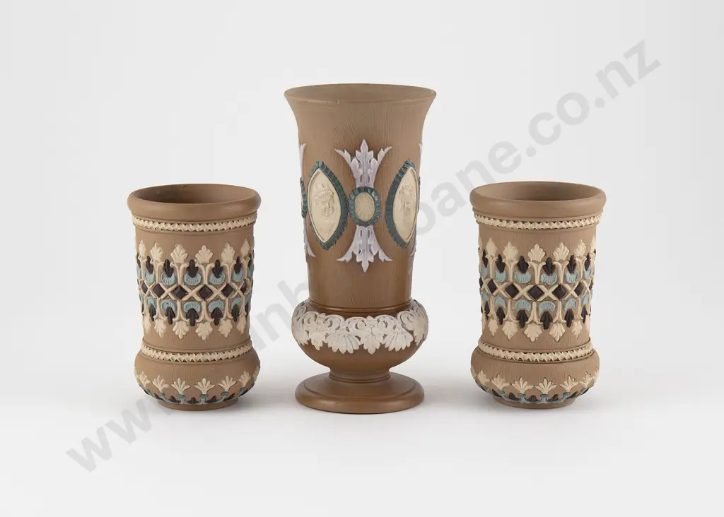Doulton Early C20th Silicon Stoneware Vase and Pair Vases Image 1++