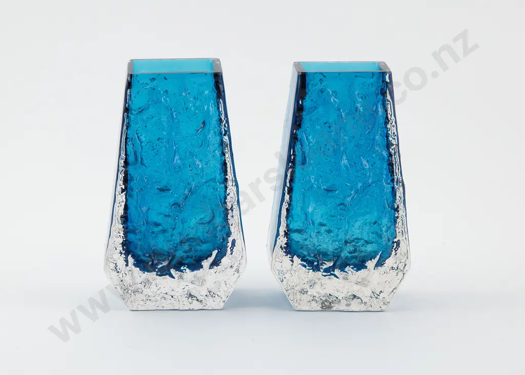 Pair Whitefriars Kingfisher Blue Coffin Vases Image 1++