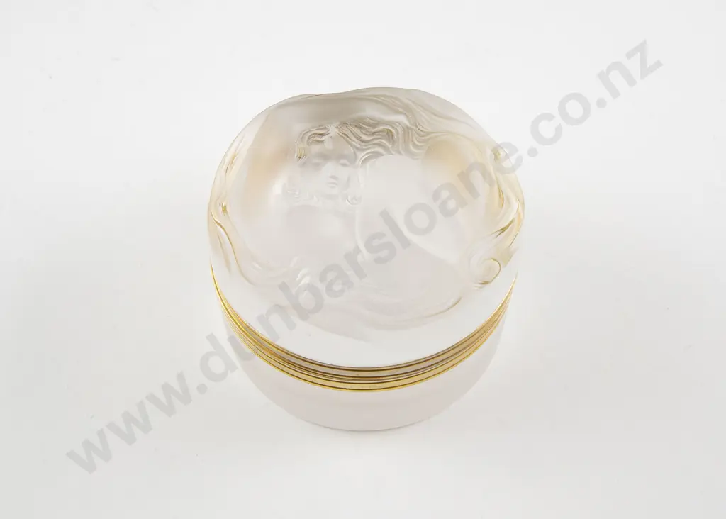 Lalique "Daphne" Crystal & Gilt Metal Powder Bowl Image 1++