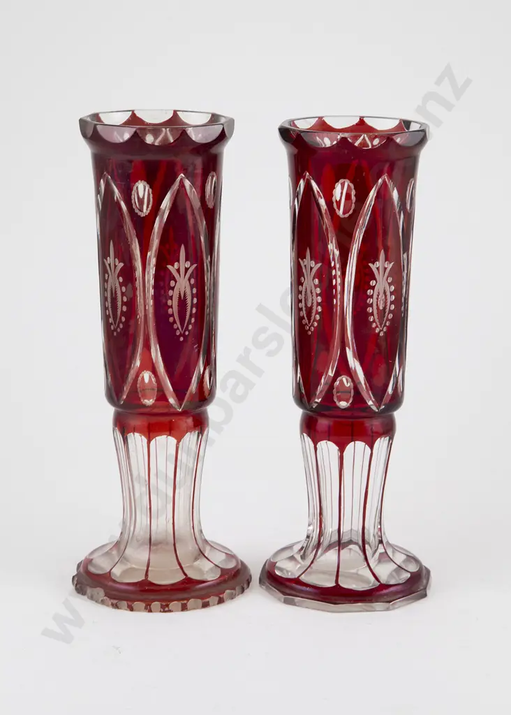 Pair C19th Bohemian Glass Spill Vases Image 1++