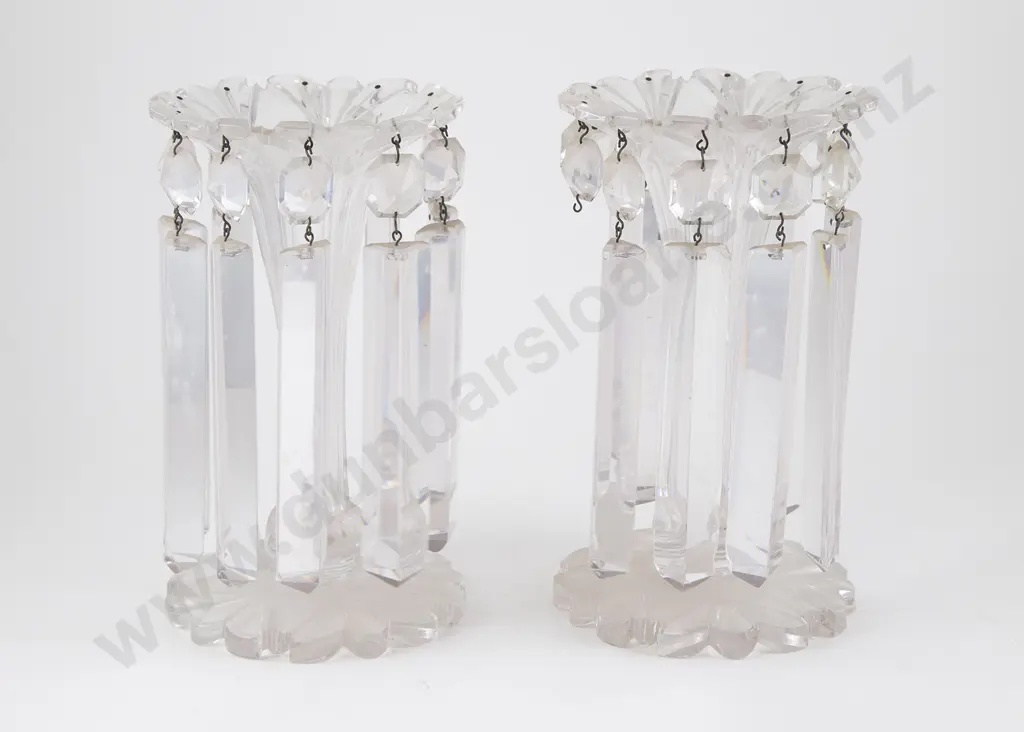 Pair Victorian Clear Glass Lustres Image 1++