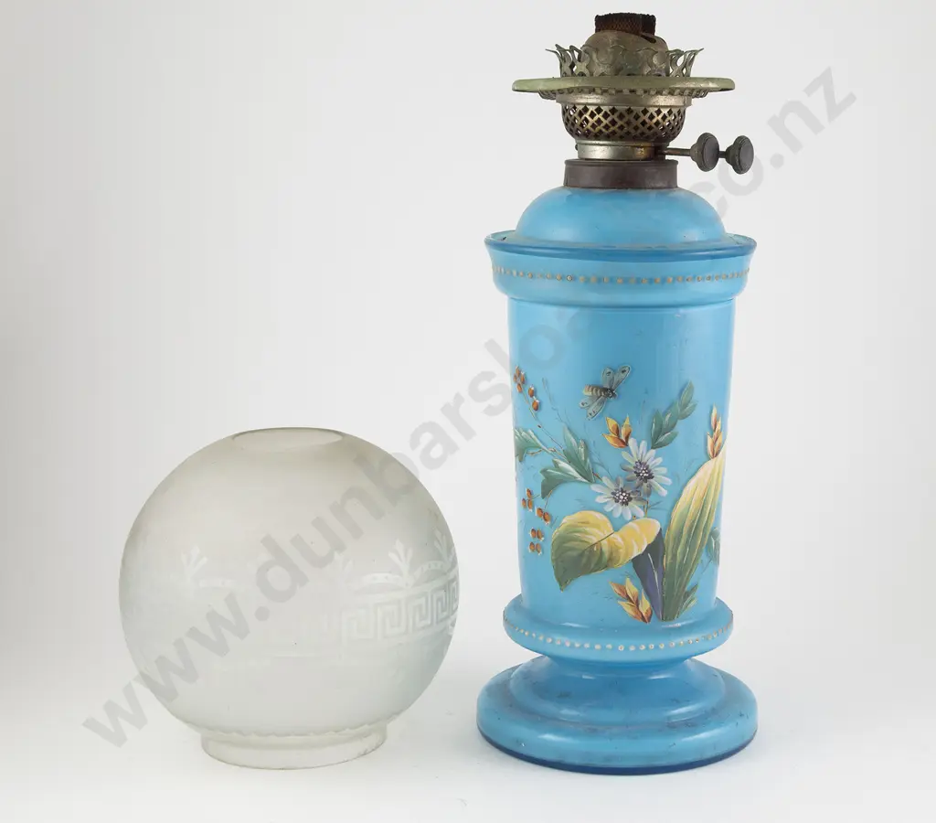 Victorian French Sky Blue Glass Kerosene Lamp Image 1++