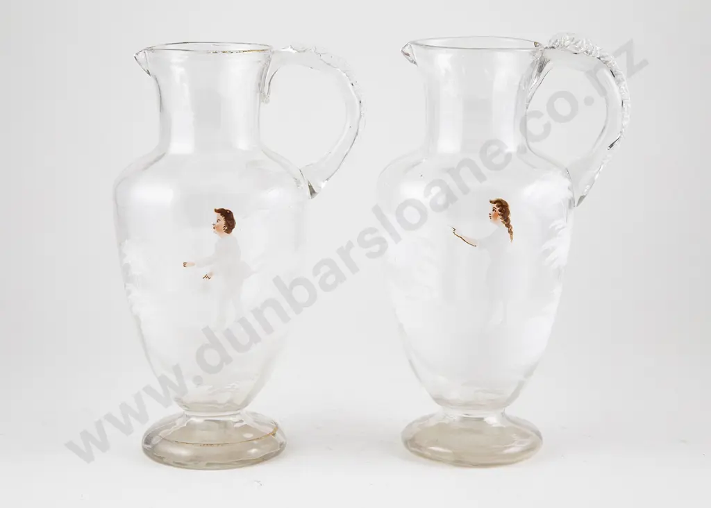 Two Mary Gregory Clear Glass Ewers Image 1++