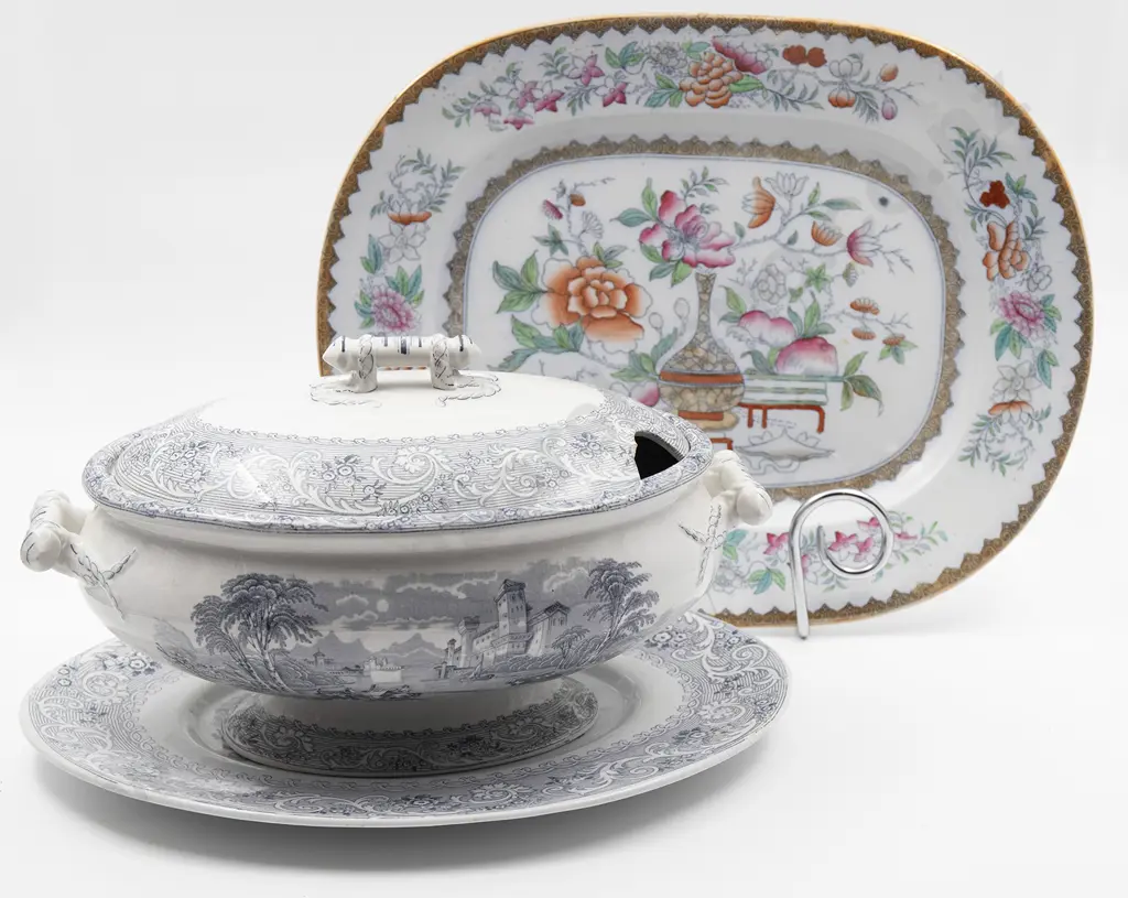 Victorian Staffordshire Soup Tureen on Ashet Image 1++