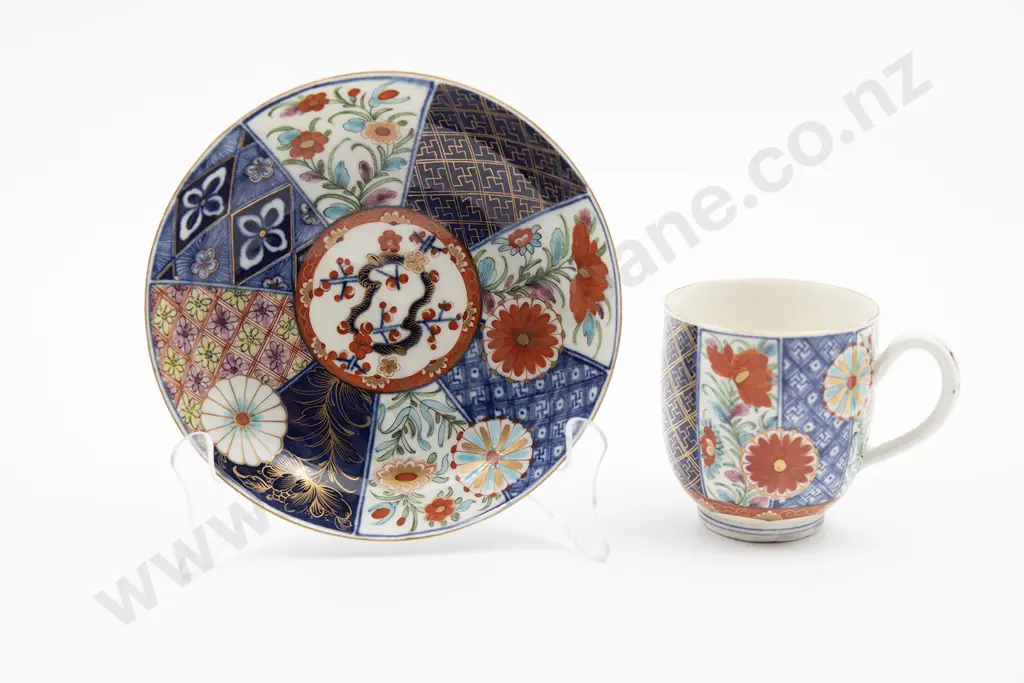 C1765 First Period Worcester Coffee Cup and Saucer Image 1++