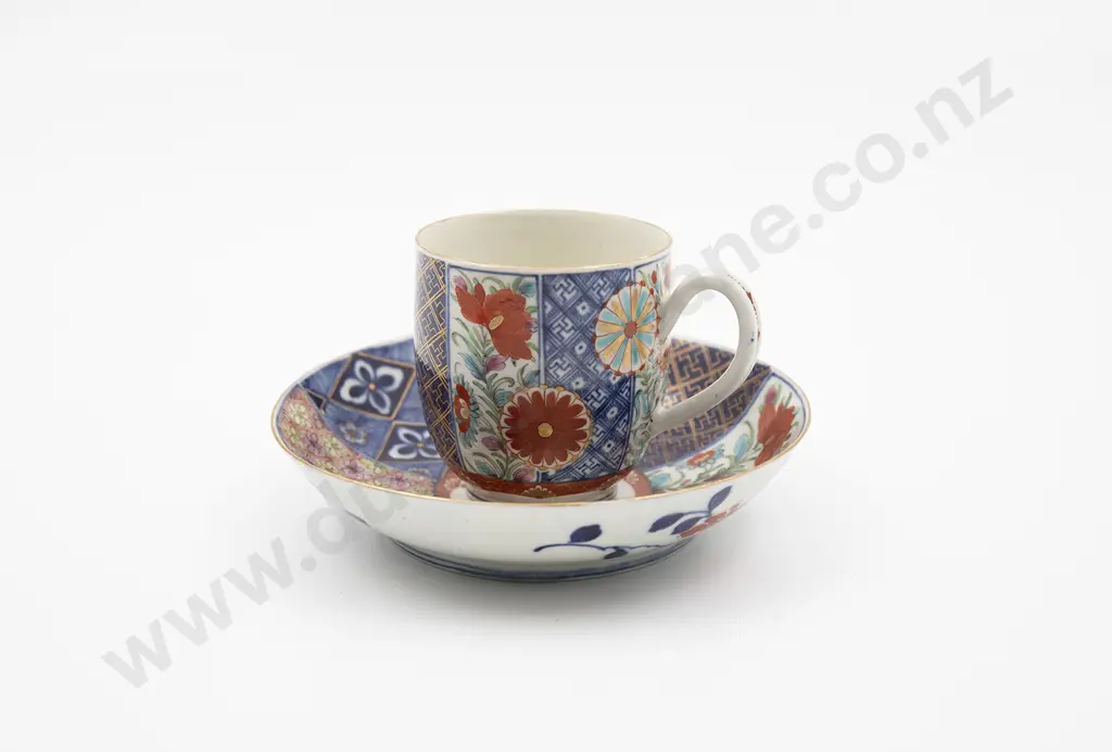 C1765 First Period Worcester Coffee Cup and Saucer Image 1++