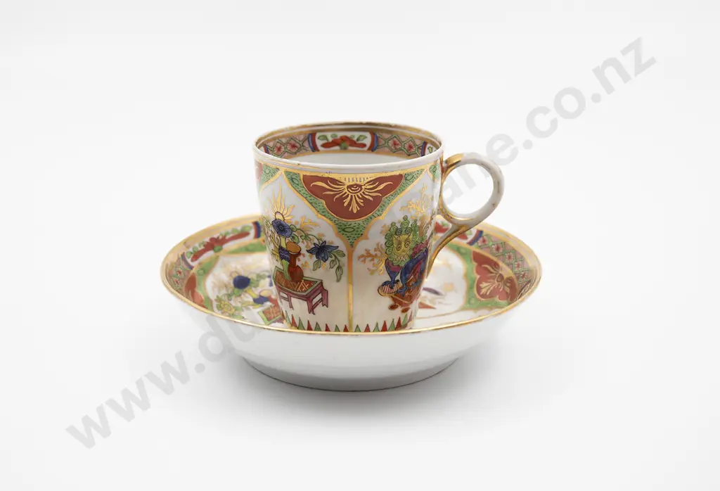 C1770 Unmarked First Period Worcester Coffee Cup and Saucer Image 1++