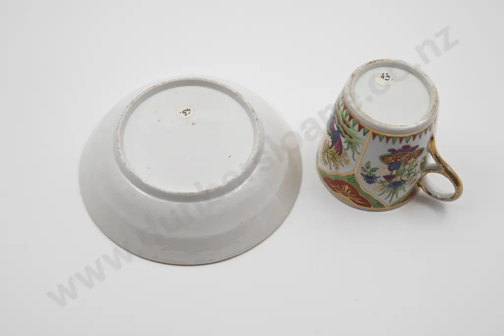 C1770 Unmarked First Period Worcester Coffee Cup and Saucer Image 1++