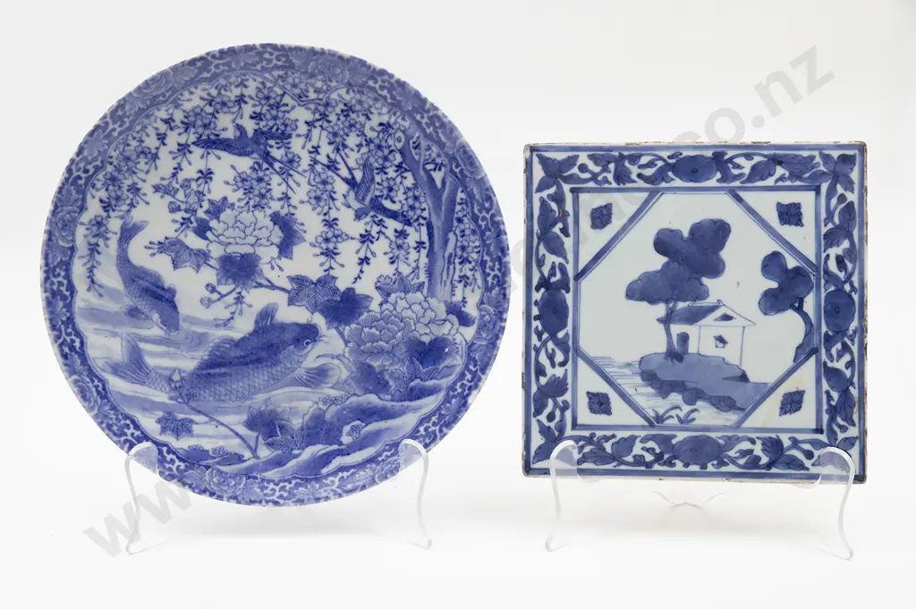 Chinese Blue & White Ceramic Tile Image 1++