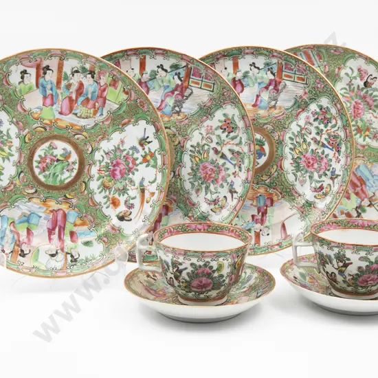 Four Late C19th Cantonese Famille Rose Export Ware Plates