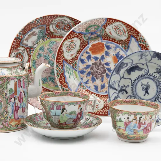 Cantonese Export Ware Famille Rose Teapot & Various (7)