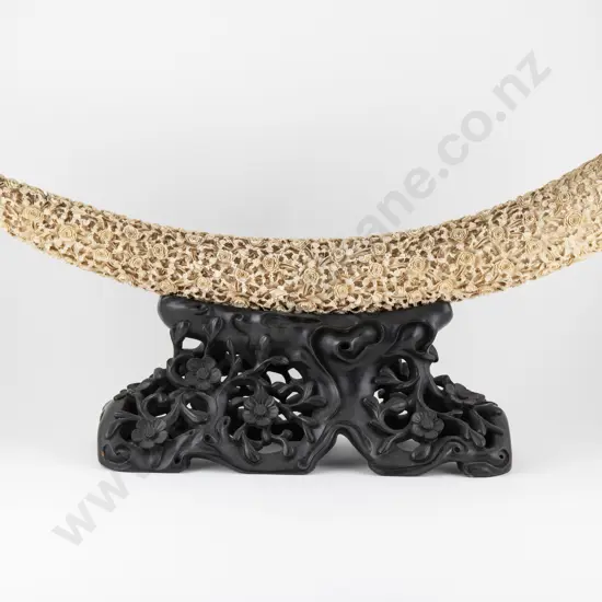 Impressive Late C19th Chinese Carved Ivory Tusk On Stand