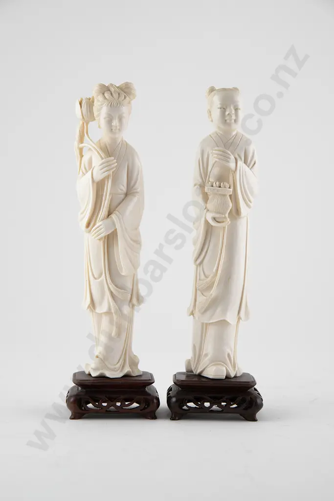 Pair Of Chinese Carved Ivory Figures Of Children Image 1++