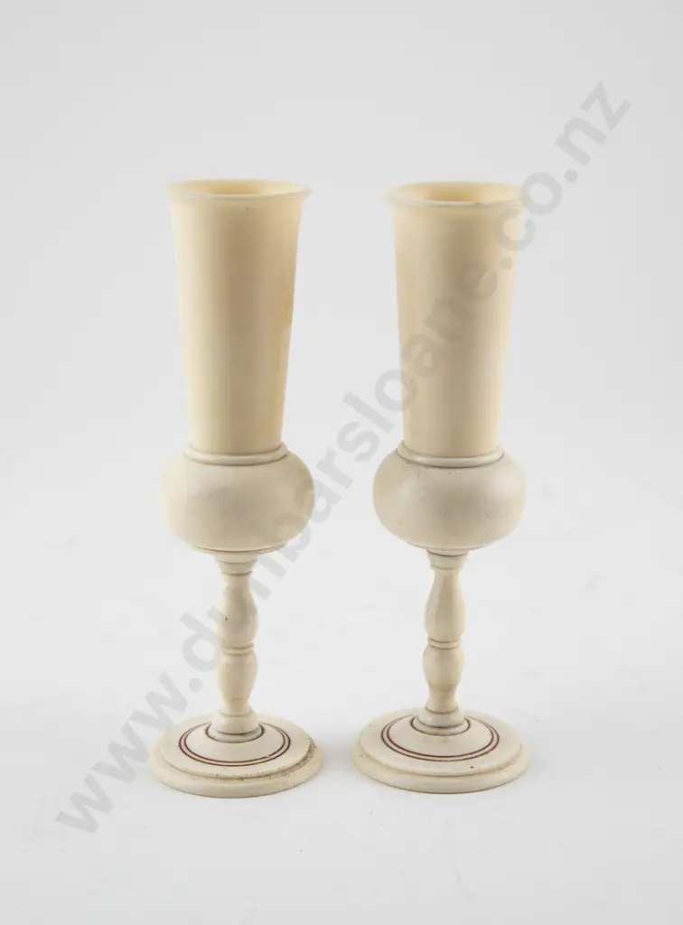 Pair Of Stemmed Ivory Spill Vases Image 1++