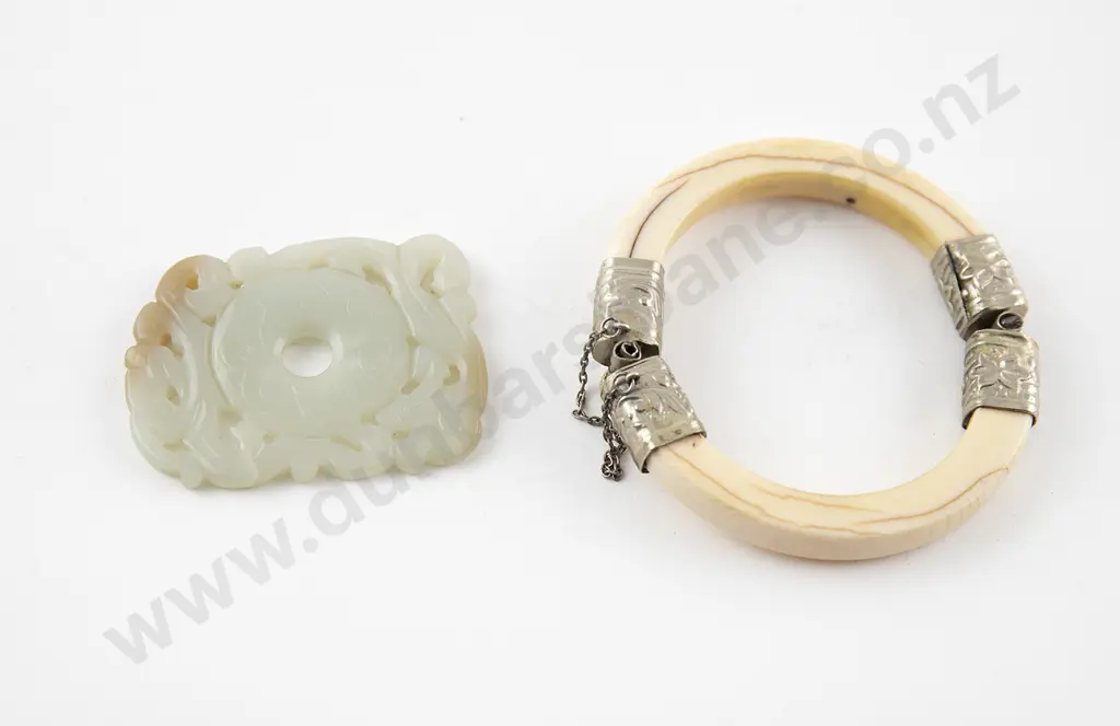 Chinese Ivory Bangle & Jade Handling Piece Image 1++
