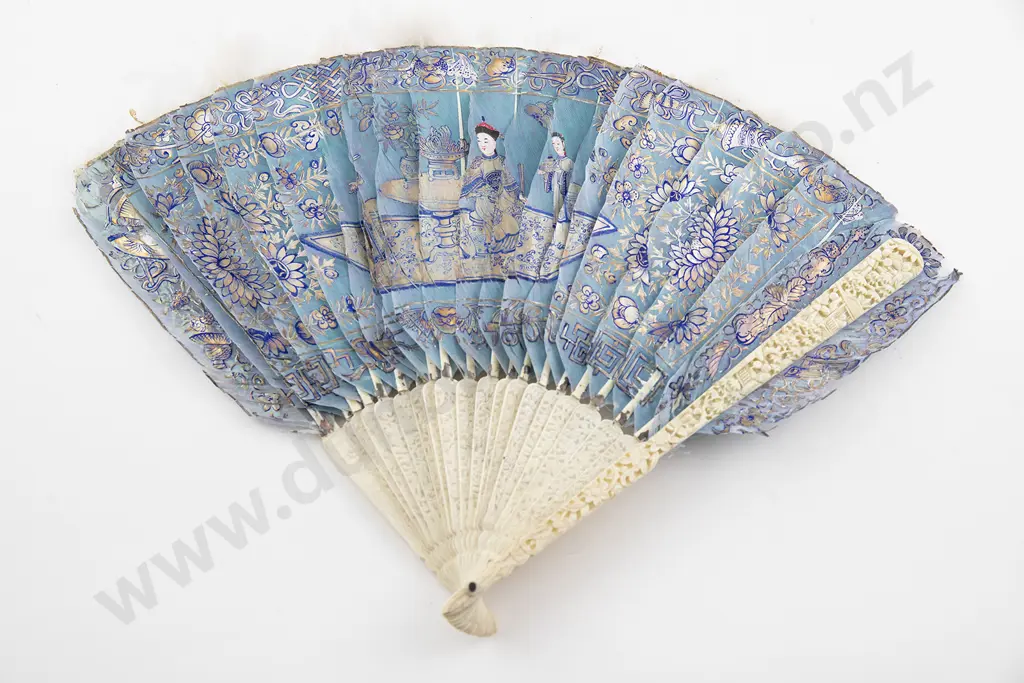 C19th Canton Carved Ivory and Feather Fan Image 1++