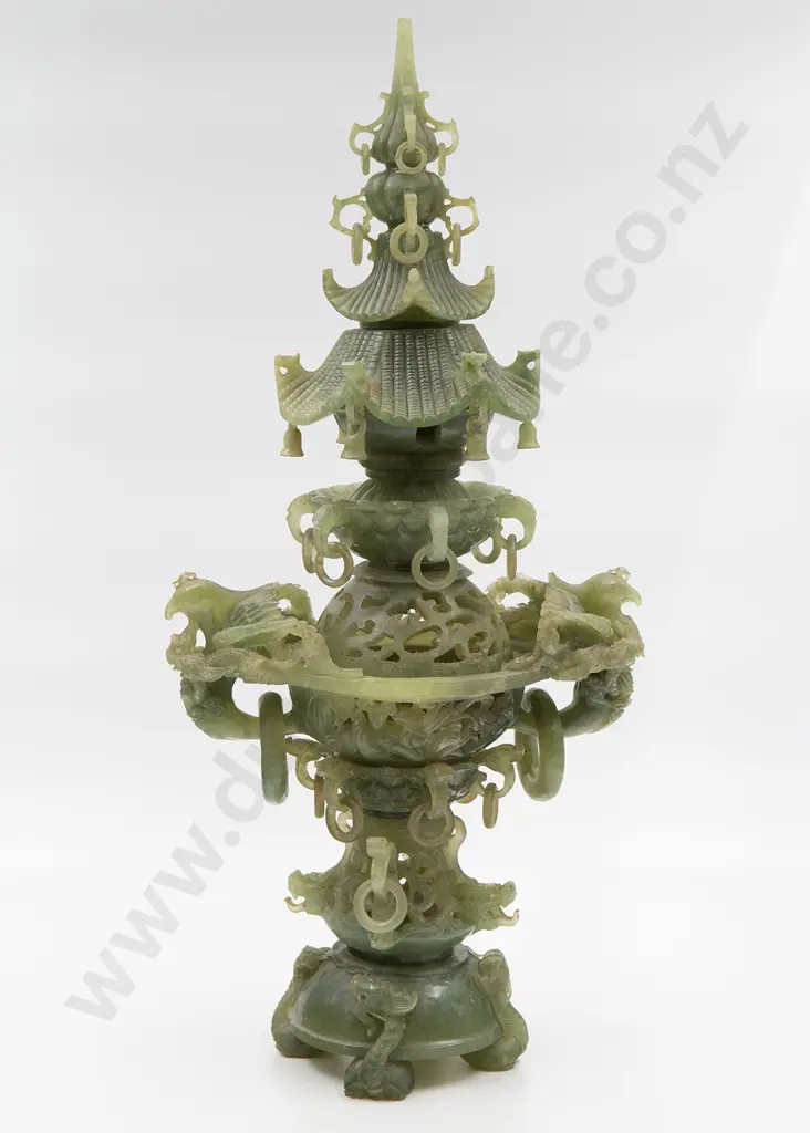 Large Carved Jade Pagoda Table Centre Image 1++