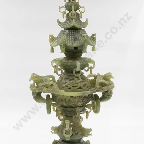 Large Carved Jade Pagoda Table Centre