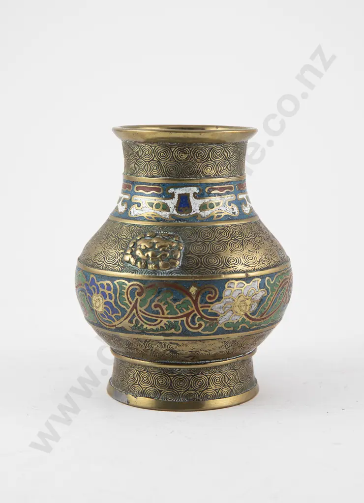 C19th Chinese Bronze & Champleve Vase Image 1++