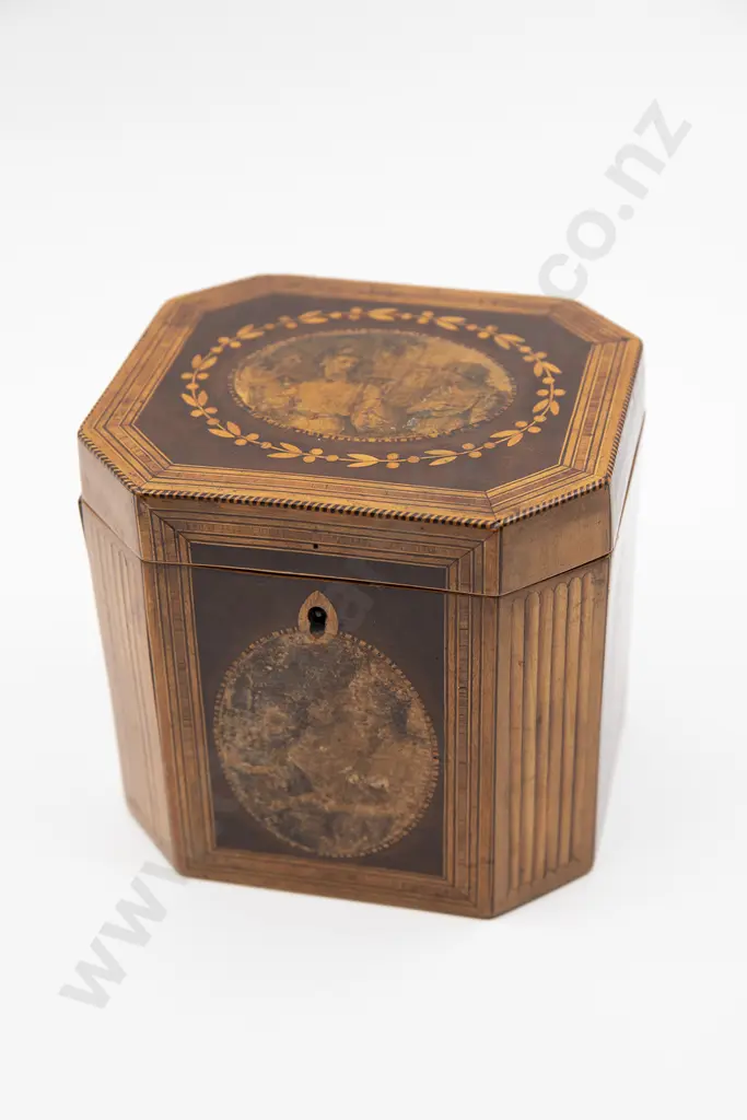 Geo III Satinwood & Marquetry Octagonal Tea Caddy Image 1++