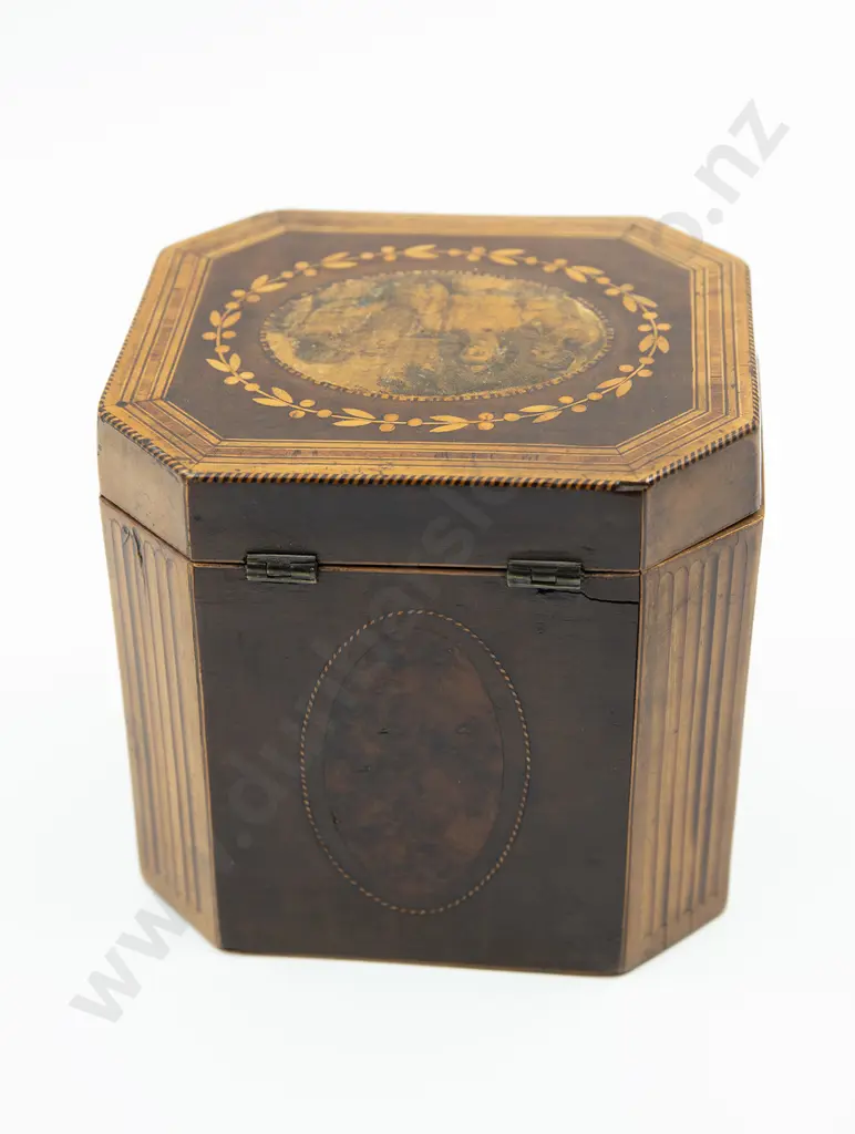 Geo III Satinwood & Marquetry Octagonal Tea Caddy Image 1++