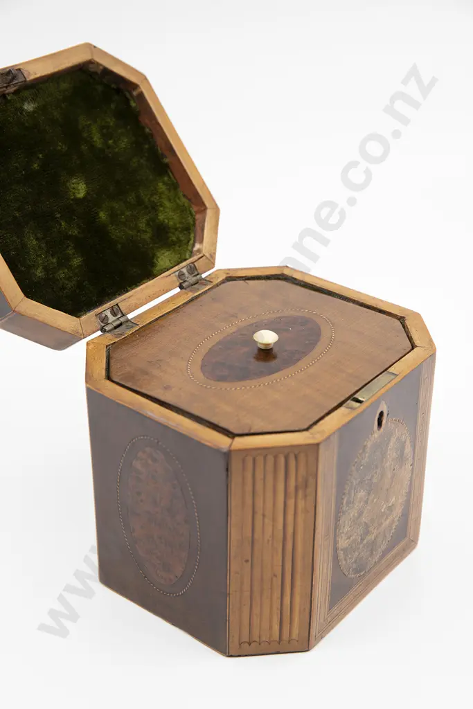 Geo III Satinwood & Marquetry Octagonal Tea Caddy Image 1++