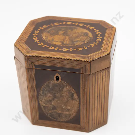 Geo III Satinwood & Marquetry Octagonal Tea Caddy