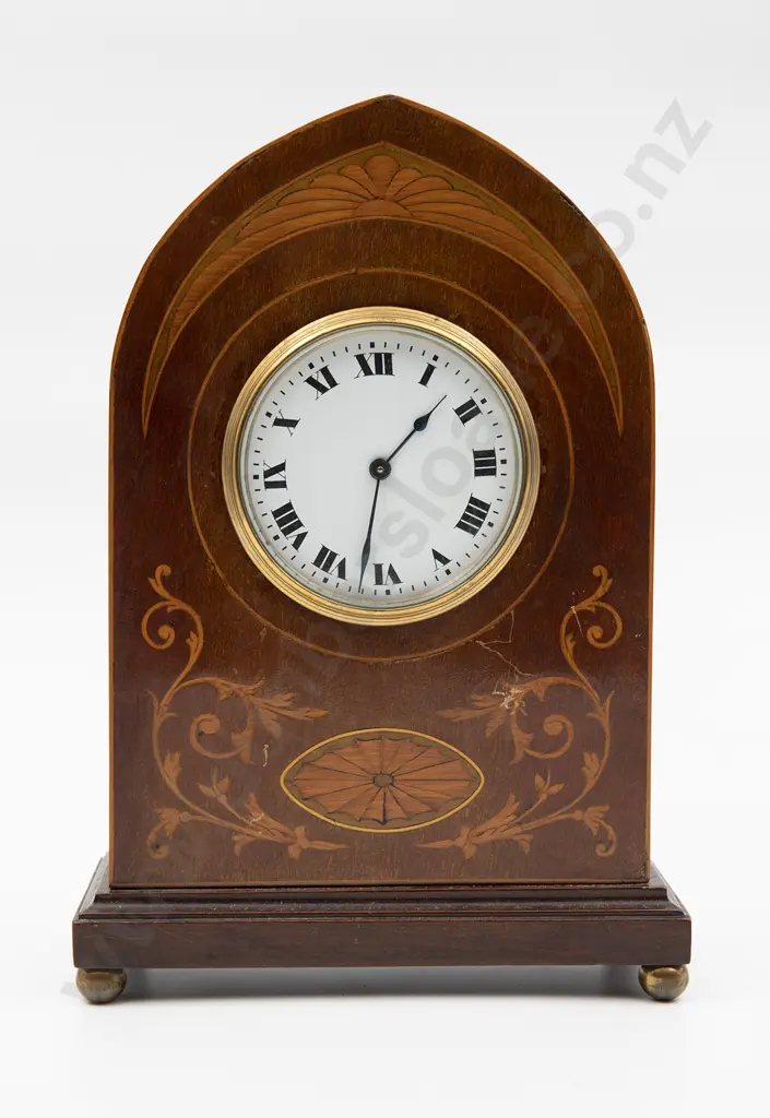 Edw Mahogany Sheraton Revival Mantle Clock Image 1++