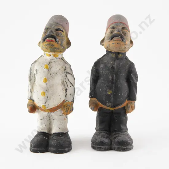 Pair Painted Metal Novelty Figures of Two Men Wearing Fez