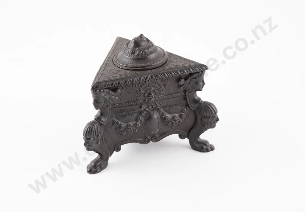Possible American Art Nouveau Fine Cast Iron Ink Stand Image 1++