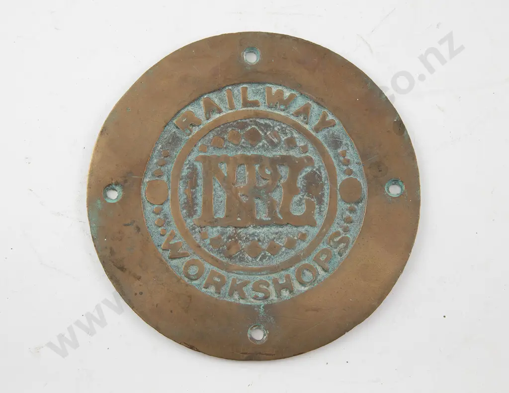 NZR Railways Workshops Circular Brass Plate Image 1++