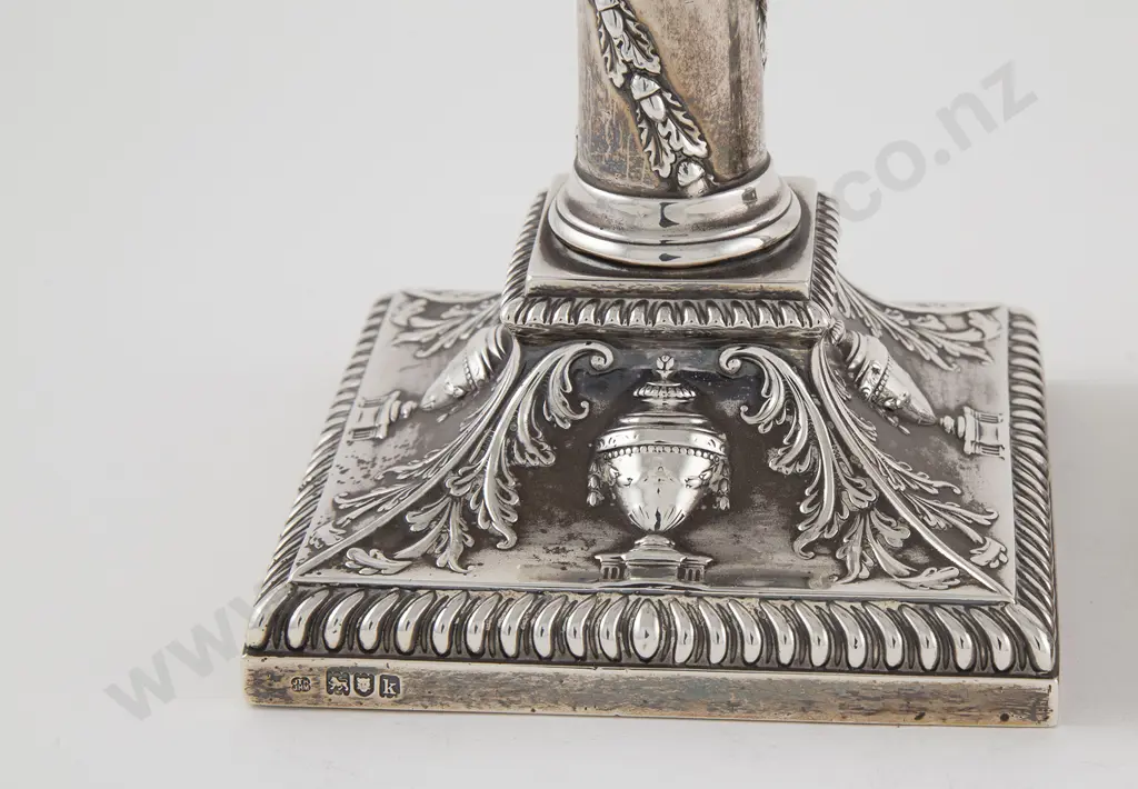Pair Edw VII S/S Corinthian Column Candlesticks Image 1++
