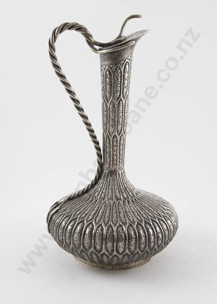 Late C19th Ornately Engraved Indian Wine Ewer Image 1++