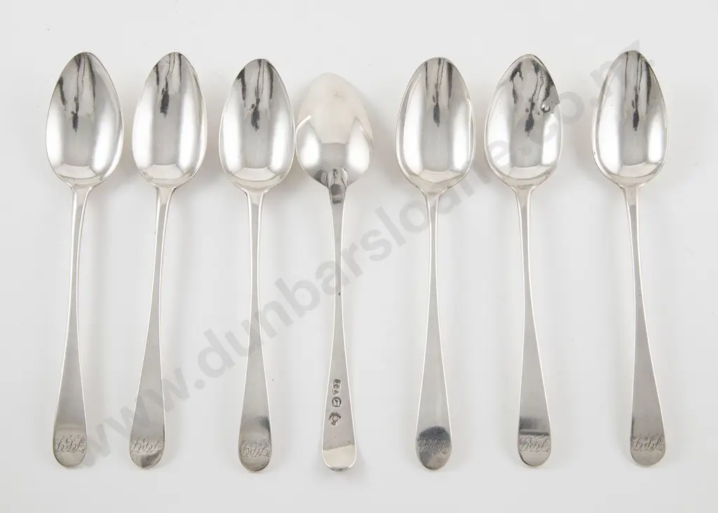 Set Of Seven Geo III Scottish Provincial S/S Dessert Spoons Image 1++