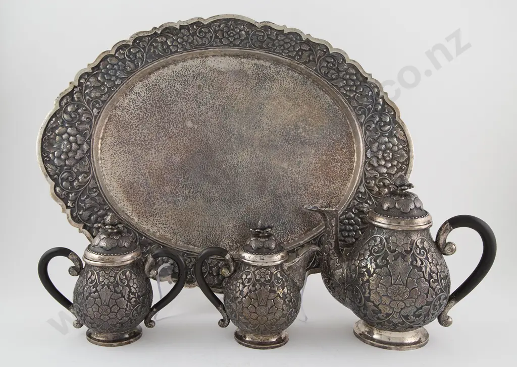 Fine Quality .800 Indian Silver 4 Piece Teaset Image 1++