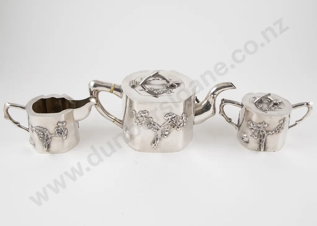 Late C19th/Early C20th Chinese Silver 3 Piece Export Ware Teaset Image 1++