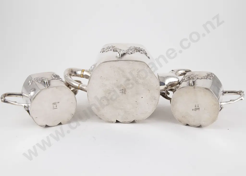 Late C19th/Early C20th Chinese Silver 3 Piece Export Ware Teaset Image 1++