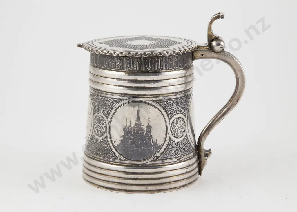 Rare C19th Russian Silver & Niello Work Lidded Tankard Image 1++
