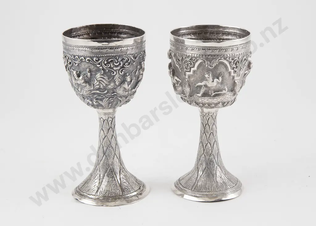 Pair Of Thai/Siam Silver Stemmed Goblets Image 1++