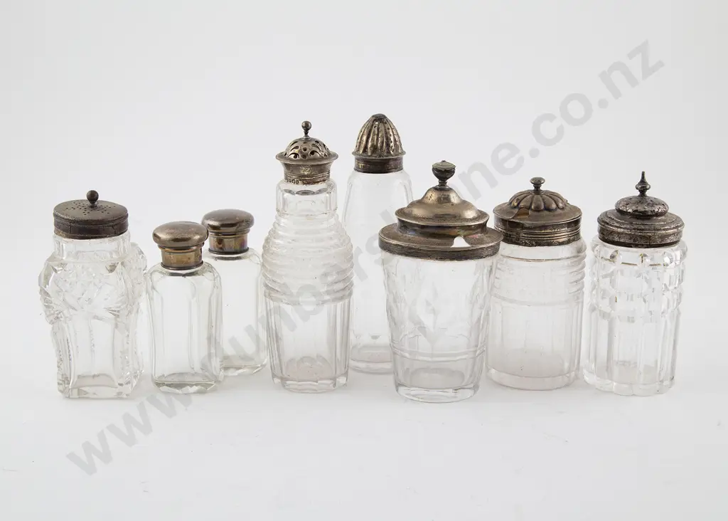 Eight Various Georgian & Later S/S Topped Vanity Bottles Image 1++