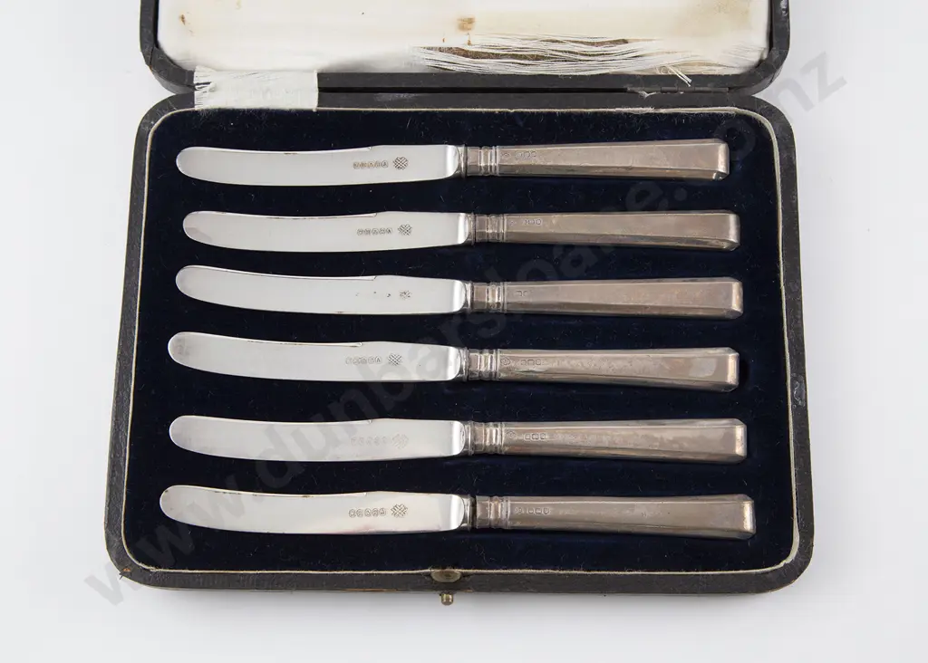 Cased Set Six S/S Handled Art Deco Fruit Knives Image 1++