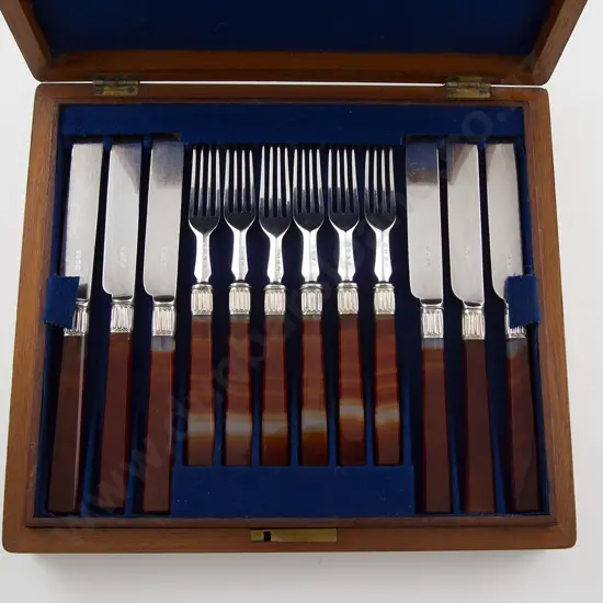 Cased Set Of 12 Vict S/Plate Dessert Knives & Forks