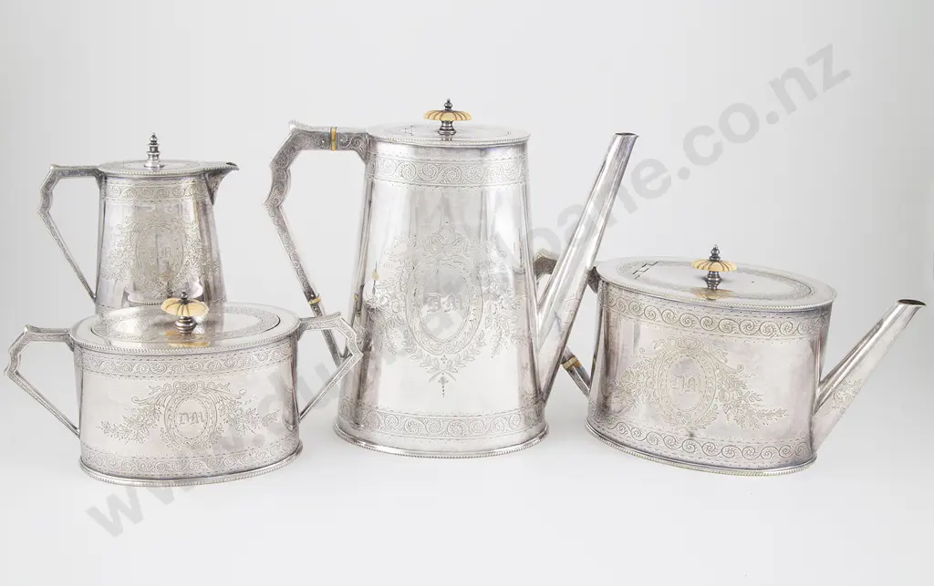 Vict S/Plate 4pce Tea & Coffee Set Image 1++